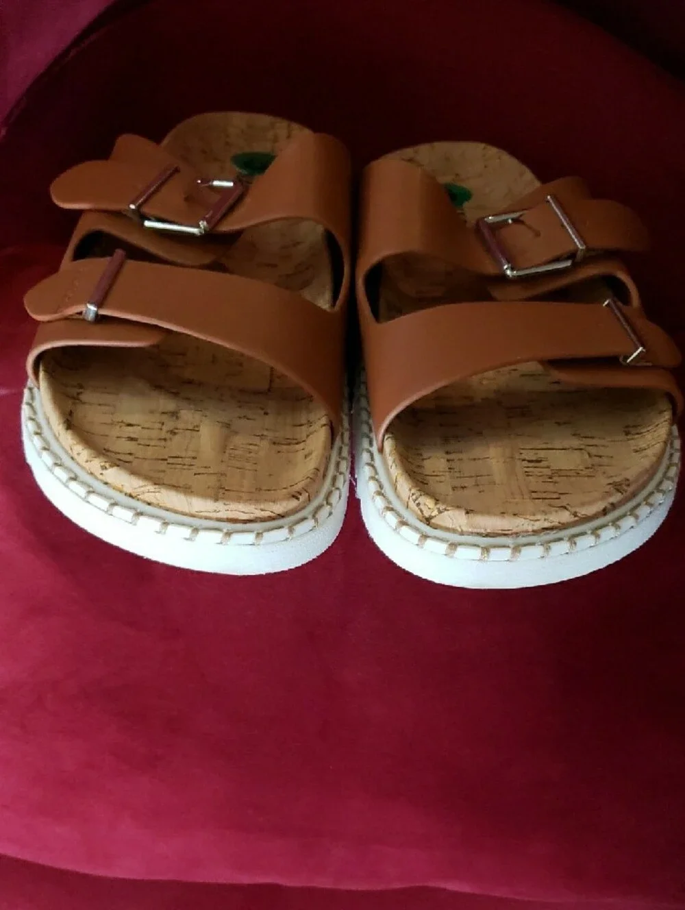 Cushionaire Women’s Double-Buckle Slide Sandals - Tan